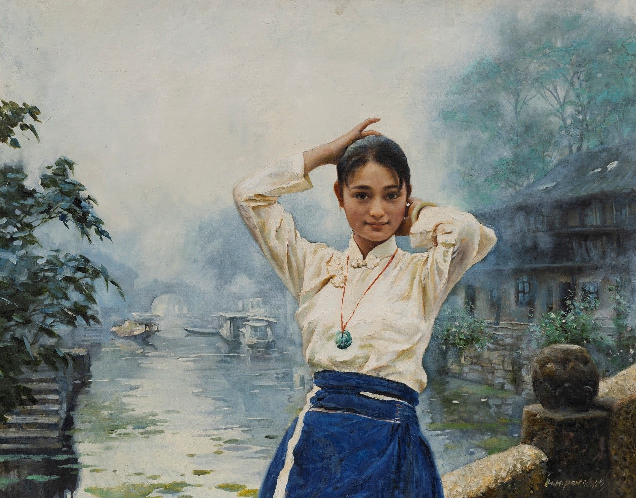 <h2>水乡少女</h2><p>作者：潘鸿海</p><p>创作年代：1996年</p><p>规格：73cm×92cm</p><p>品类：油画</p>